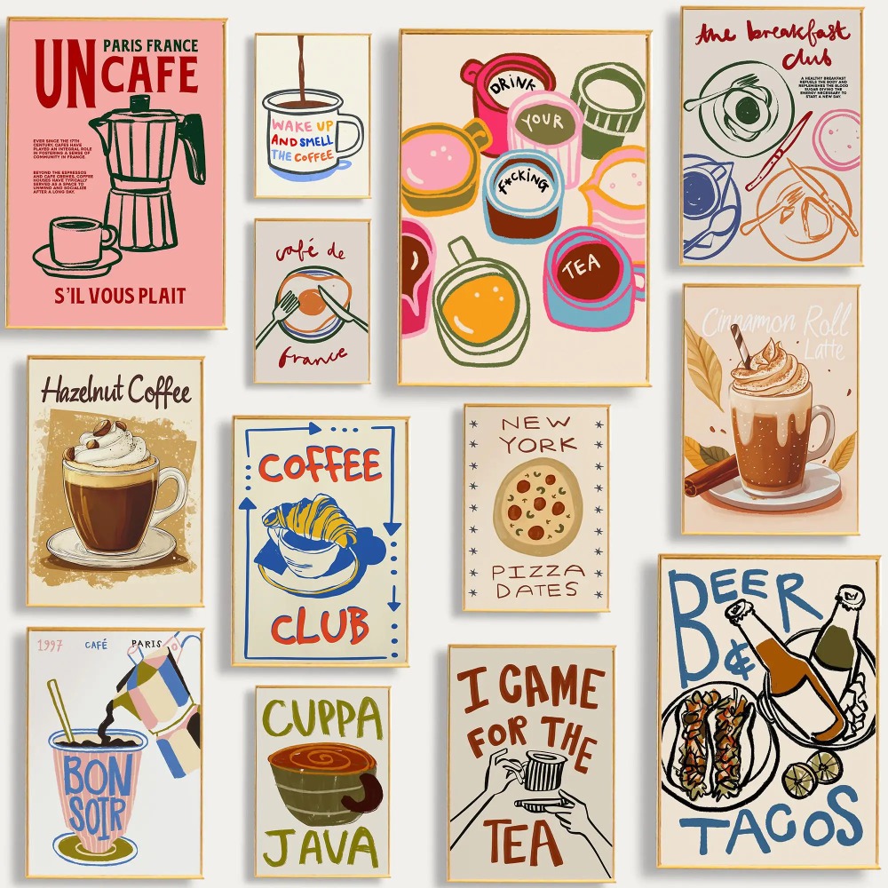 Affiche rétro colorée sur toil - Coffee Tea Picture avis et prix